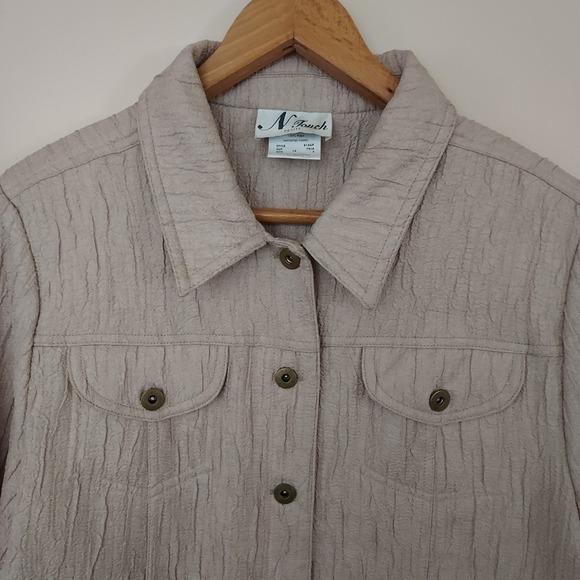 N Touch Crinkle Tan Lightweight Jacket Shacket Petite 14 - Picture 2 of 10